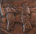 San Bartolomeo apostolo Natanaele va incontro a Gesù (formella del portone in bronzo della Chiesa Madre)