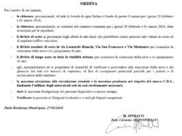 Scuole chiuse fino a giovedi’ 1 Marzo 2018