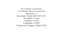 Terremoto oggi Puglia, INGV: leggera scossa magnitudo 2.1 a San Marco la Catola (Foggia)