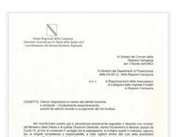 Nuove disposizioni della Regione Campania circa la celebrazione dei funerali
