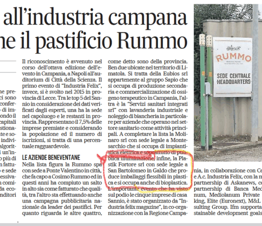 La Plastik Fortore riceve il Premio Industria Felix, è tra le cinque eccellenze sannite